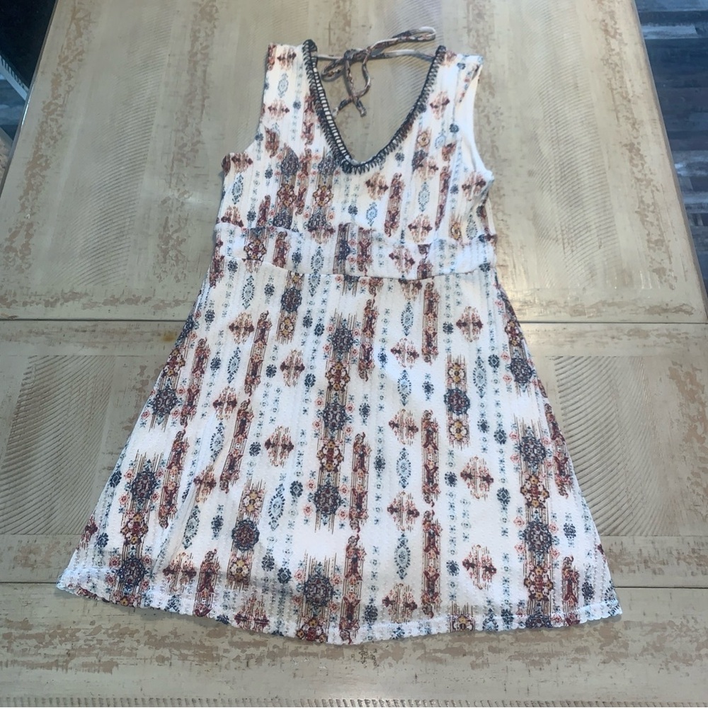 Three Hearts Cream W/Geomtric design Mini skater Dress Large